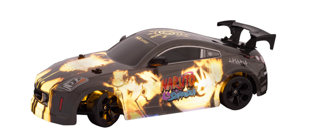 Ein ferngesteuertes Auto im Naruto-Thema, mit hellen Lichtern.