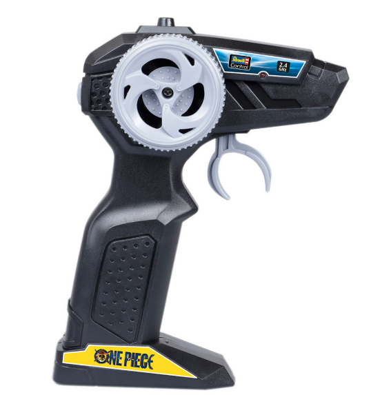 Schwarz-weiße Fernbedienung mit weißem Rad. Für Revell Control und mit 'ONE PIECE' Logo.