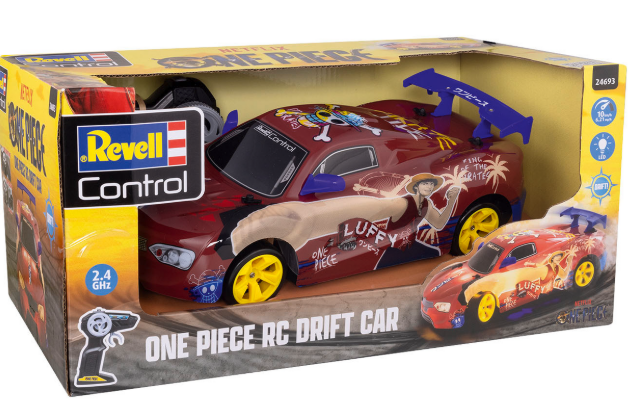 One Piece RC Drift Car Spielzeug in seiner Verpackung, mit den One Piece Charakteren.