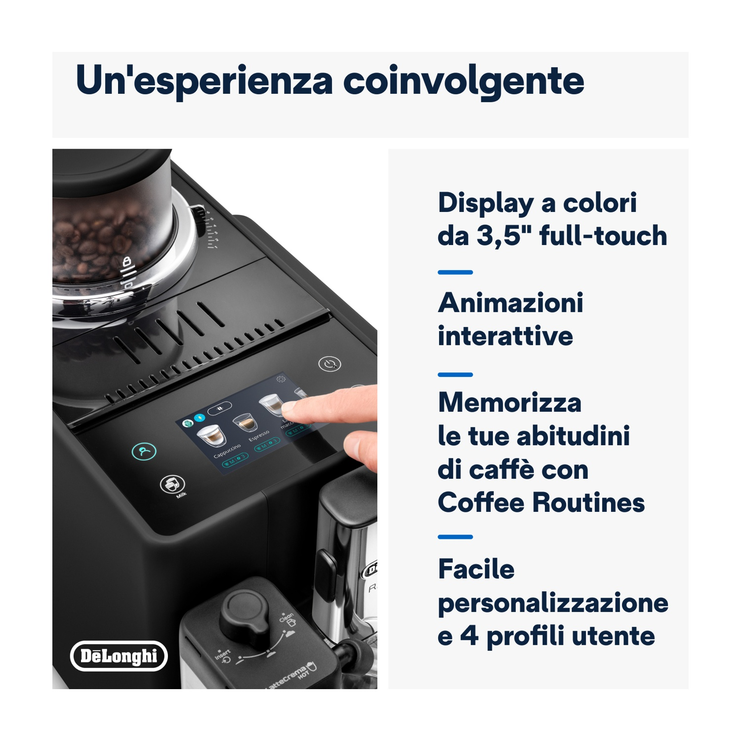 Macchina da caffè con schermo e pulsanti.