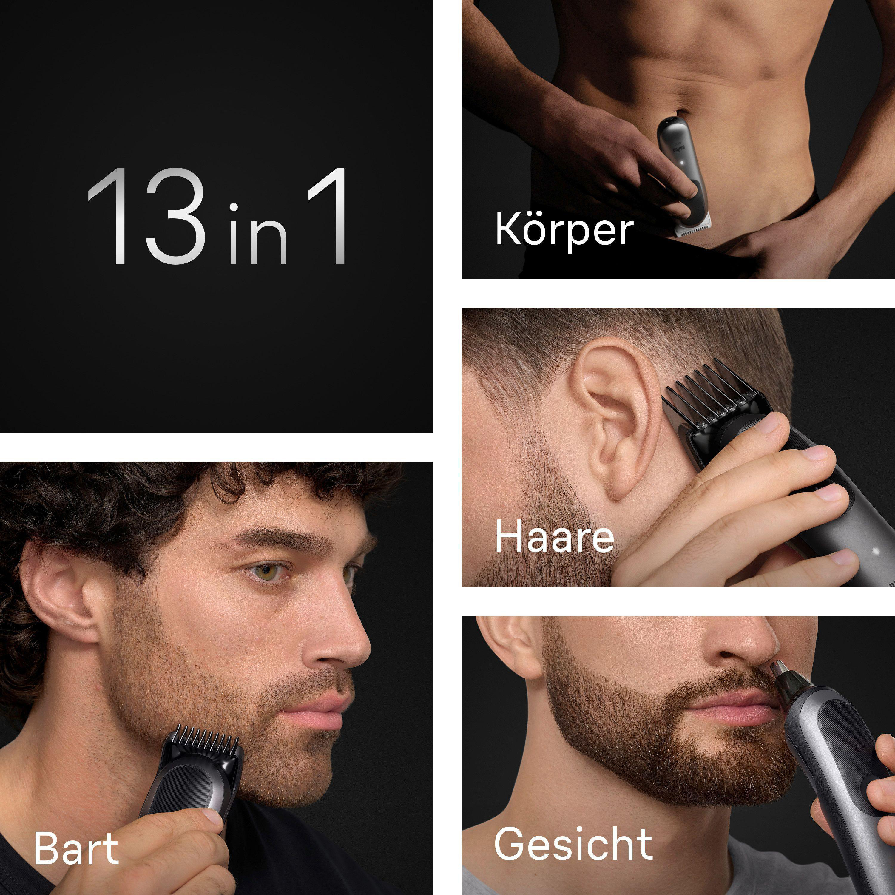 Ein Produktüberblick: 13 in 1, zeigt Körper-, Haar-, Gesichts- und Bartpflegeoptionen.