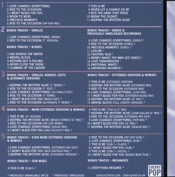 Ein CD-Album mit Text auf dem Cover: Love Changes (Everything), Bonus Tracks und Remixes.