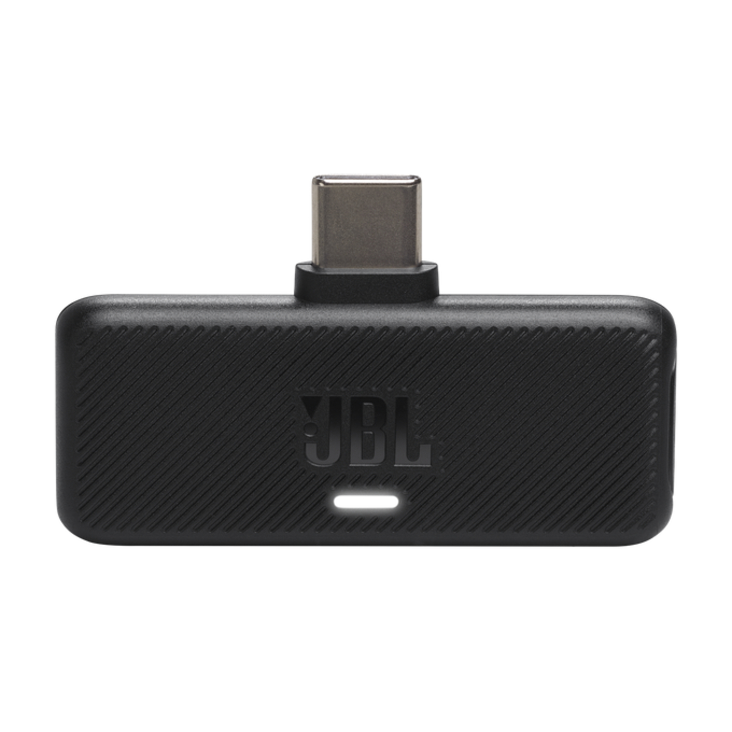 Een zwarte JBL USB-C-adapter op een witte achtergrond.