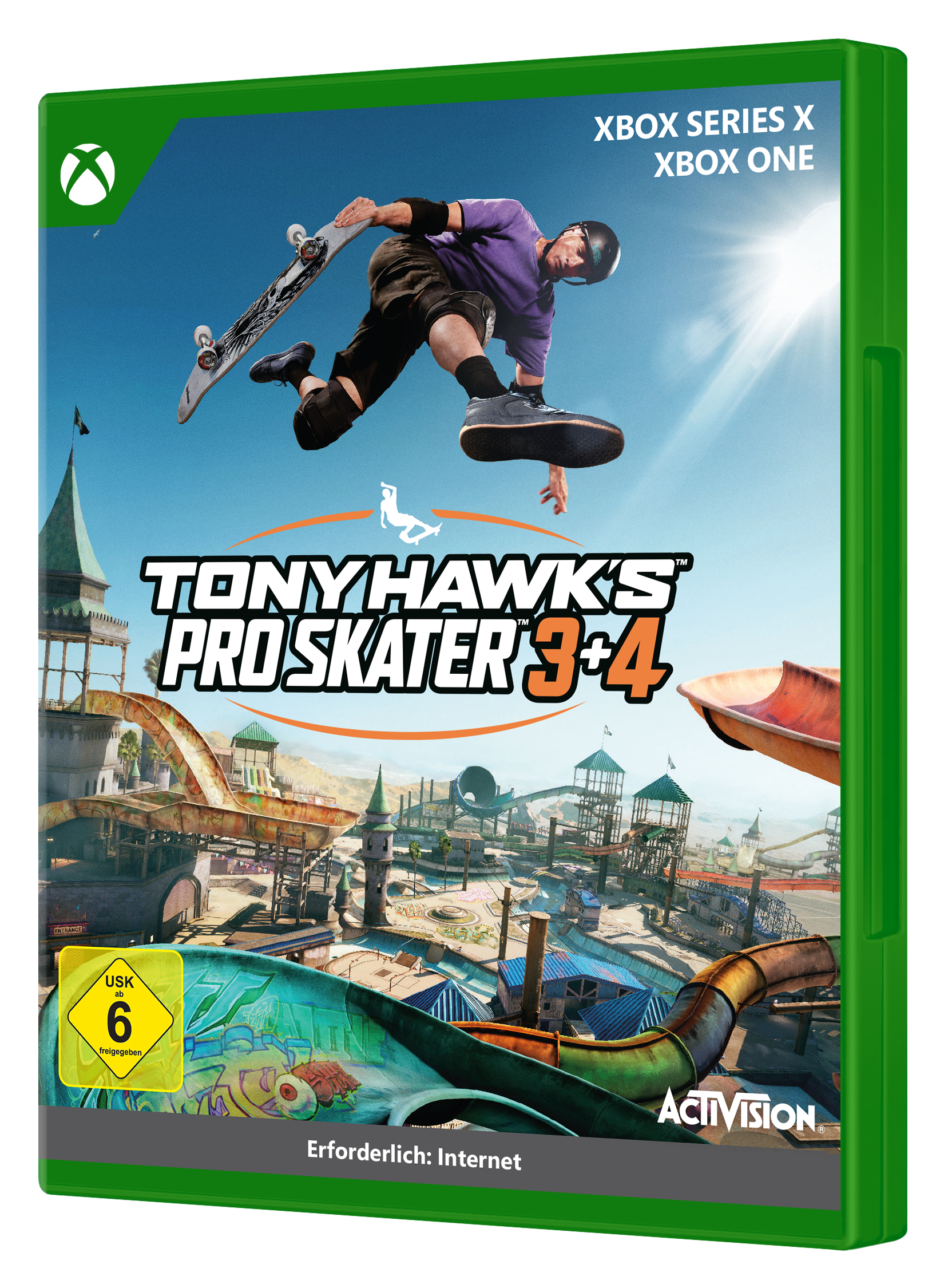 Box-Art für ein Videospiel mit einem springenden Skater.