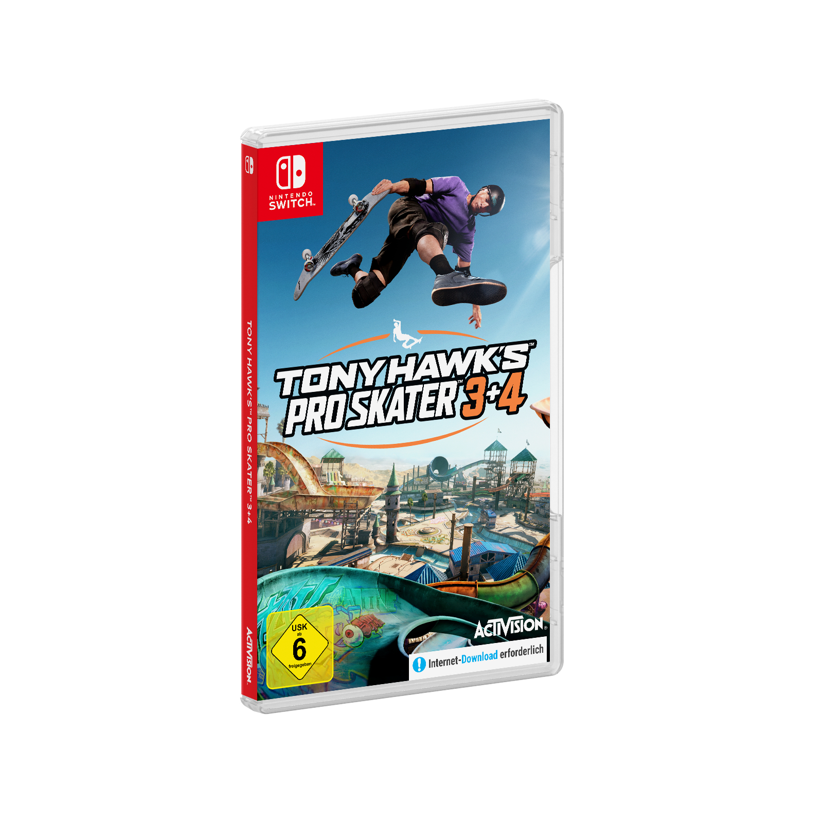Eine Videospielbox für Tony Hawk's Pro Skater 3+4. Zeigt einen Skater in Aktion auf dem Cover.