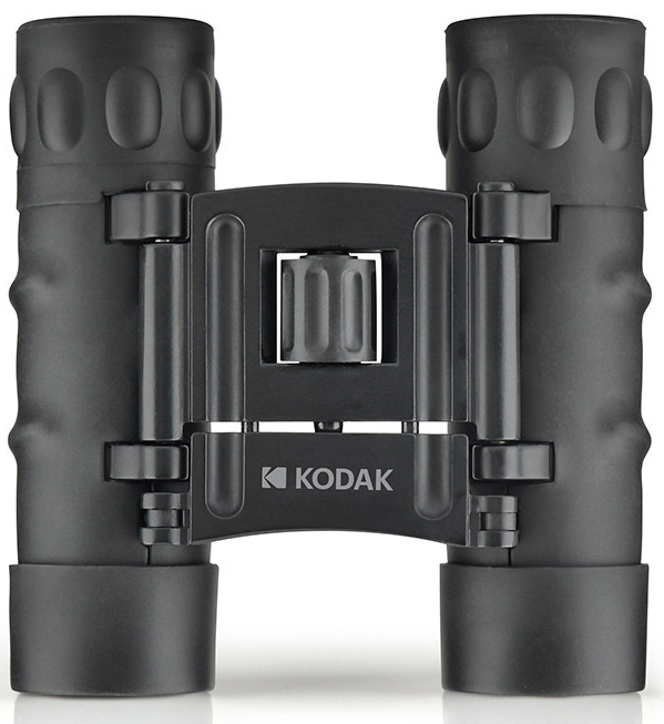 Fekete Kodak távcső. Két szemlencse texturált markolattal, központi fókuszgomb és Kodak logó.
