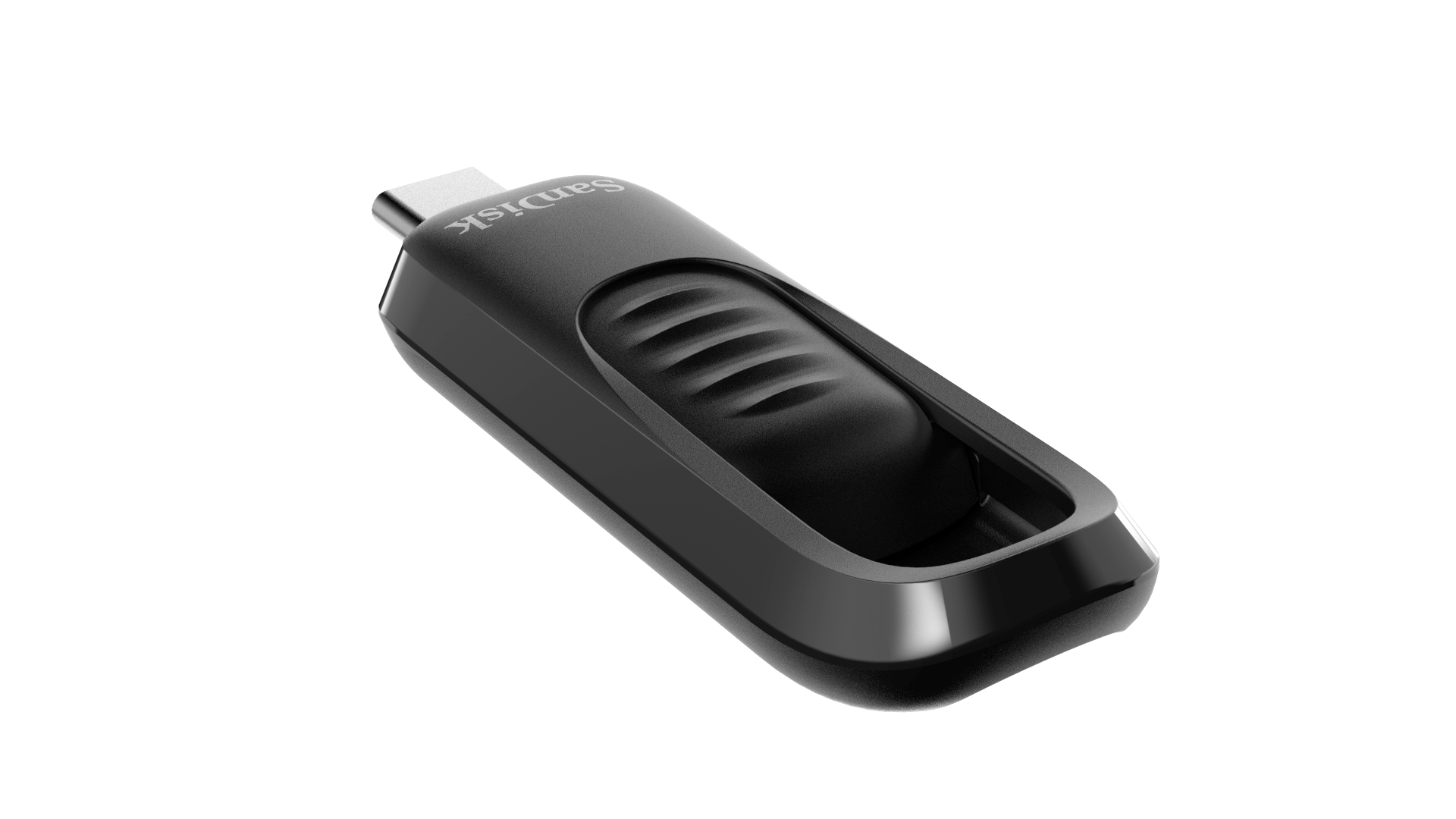 Ein schwarzer USB-Stick mit Sandisk-Logo.