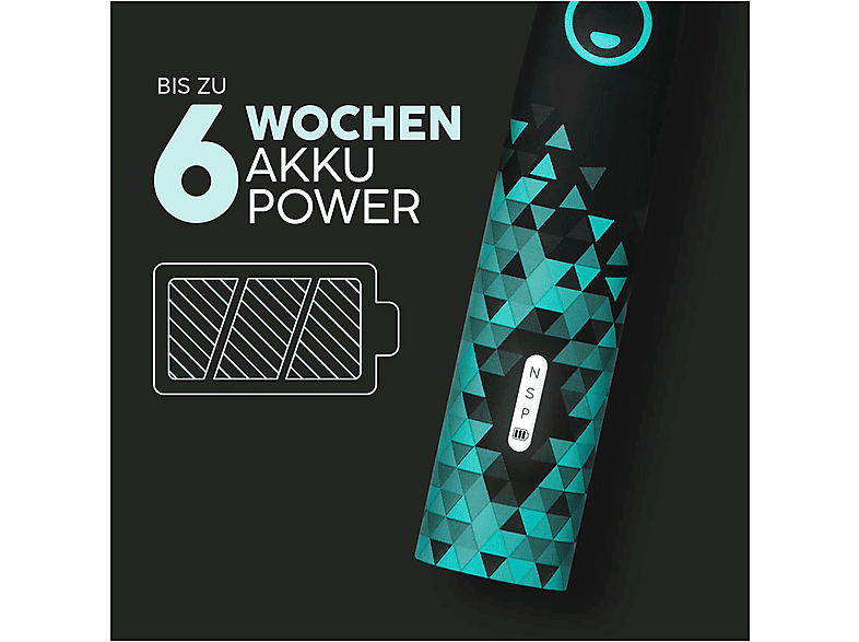 Thumbnail - HAPPYBRUSH Eco VIBE 3 Schall-Zahnbürste + Aufsteckbürsten, Elektrische Zahnbürste Schwarz/Mint, Reinigungstechnologie: S...