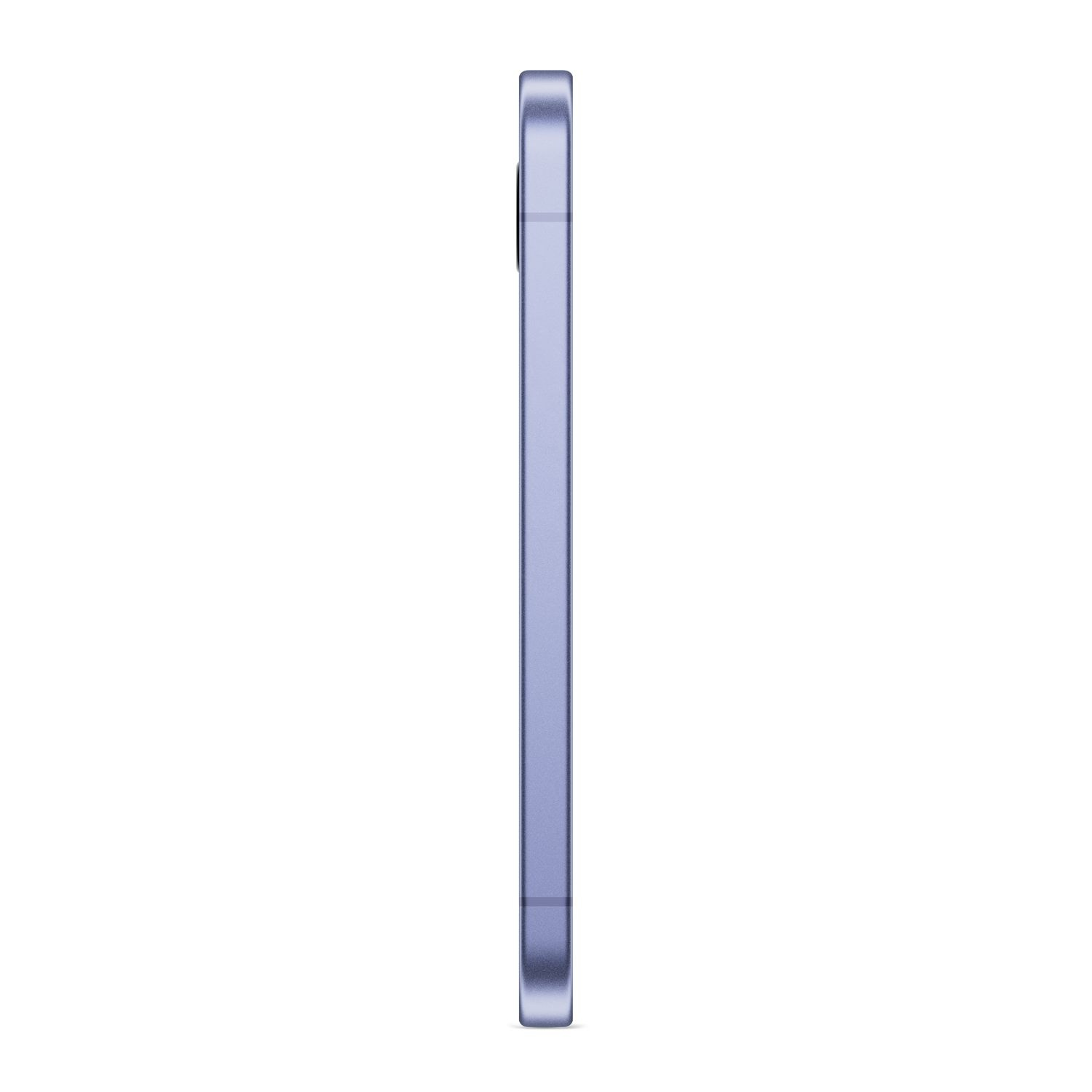 Un téléphone fin et violet, vue latérale, sur fond blanc.