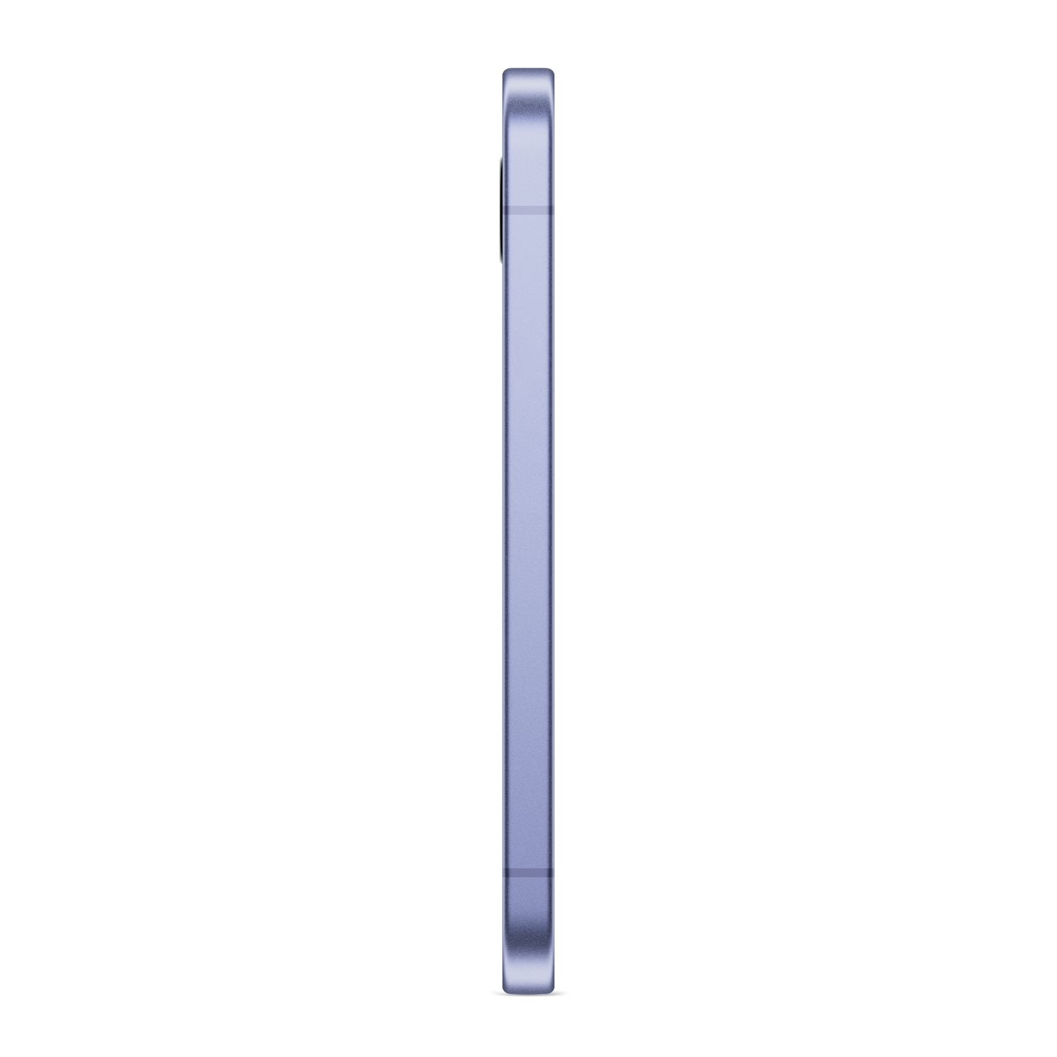 Een blauwe telefoon van de zijkant op een witte achtergrond.