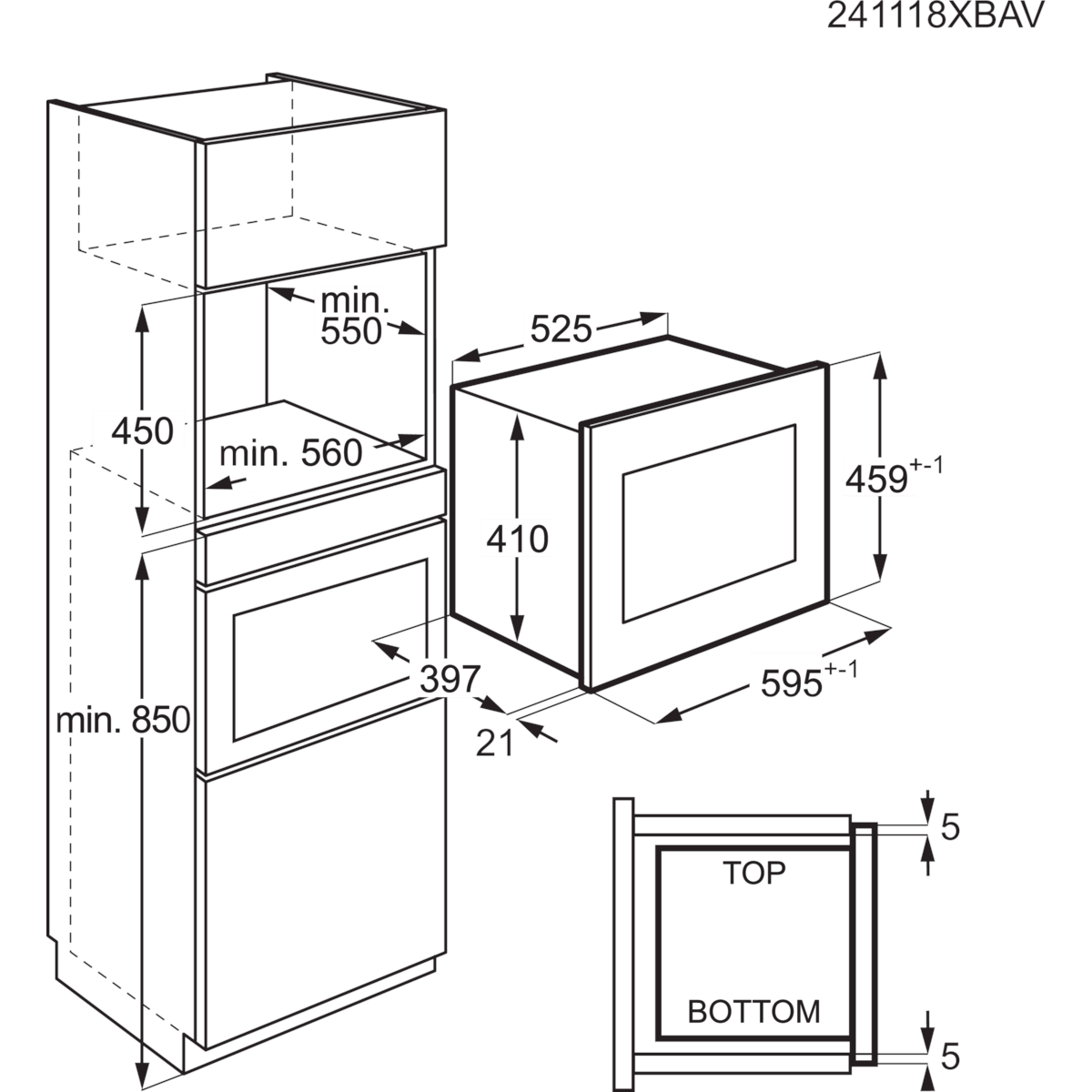 Sütő diagramja, méretekkel és mérővonalakkal.