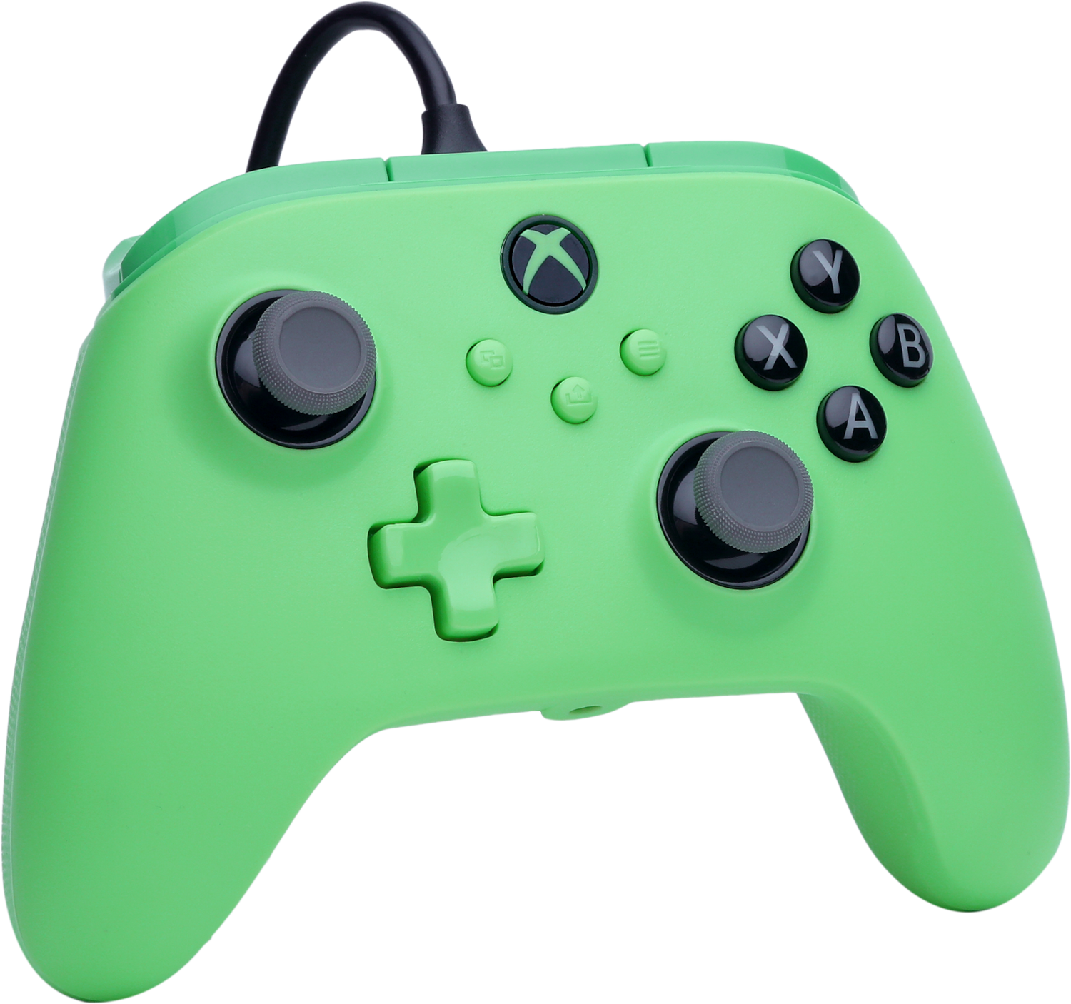 Zöld Xbox kontroller gombokkal és kábellel.