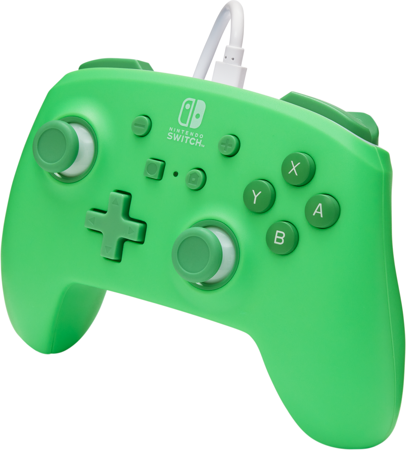 Zöld Nintendo Switch kontroller fehér kábellel.