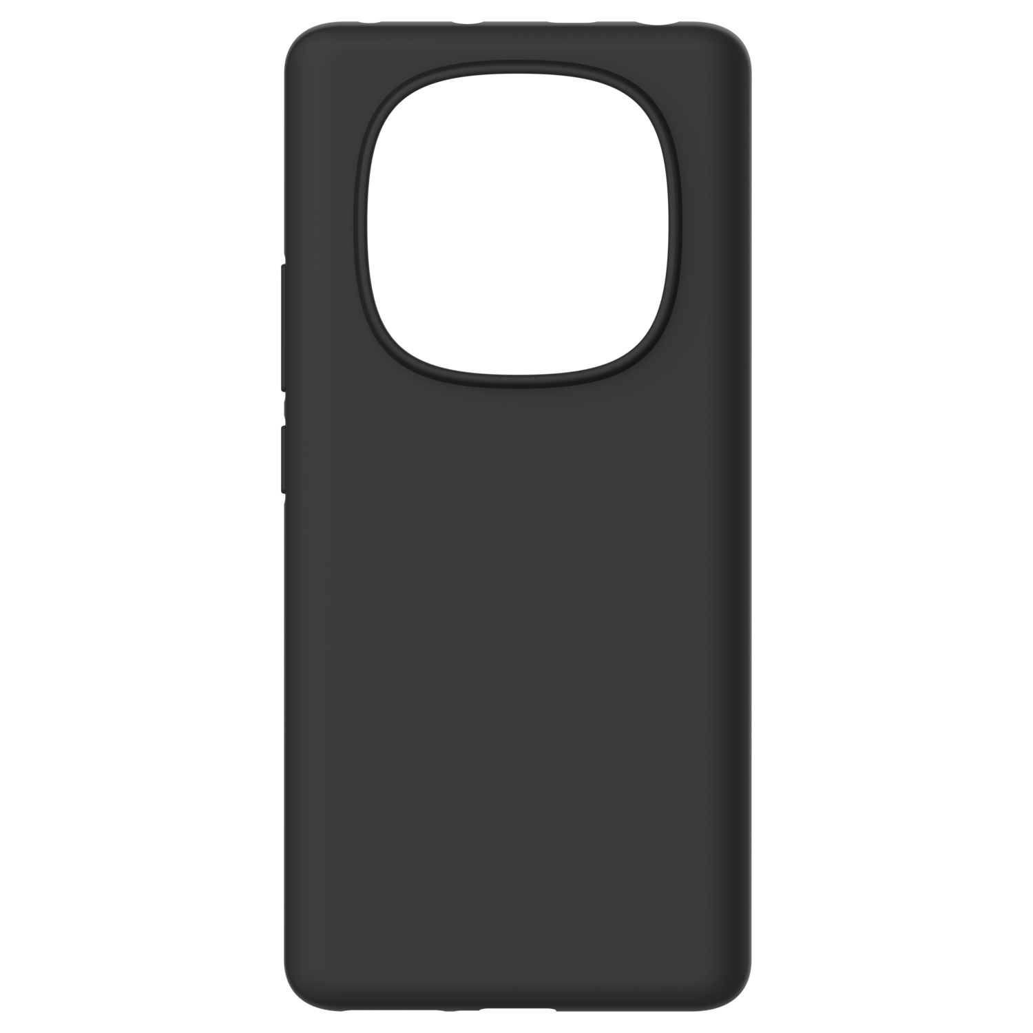 Een zwarte telefoonhoes met een camera-uitsparing.