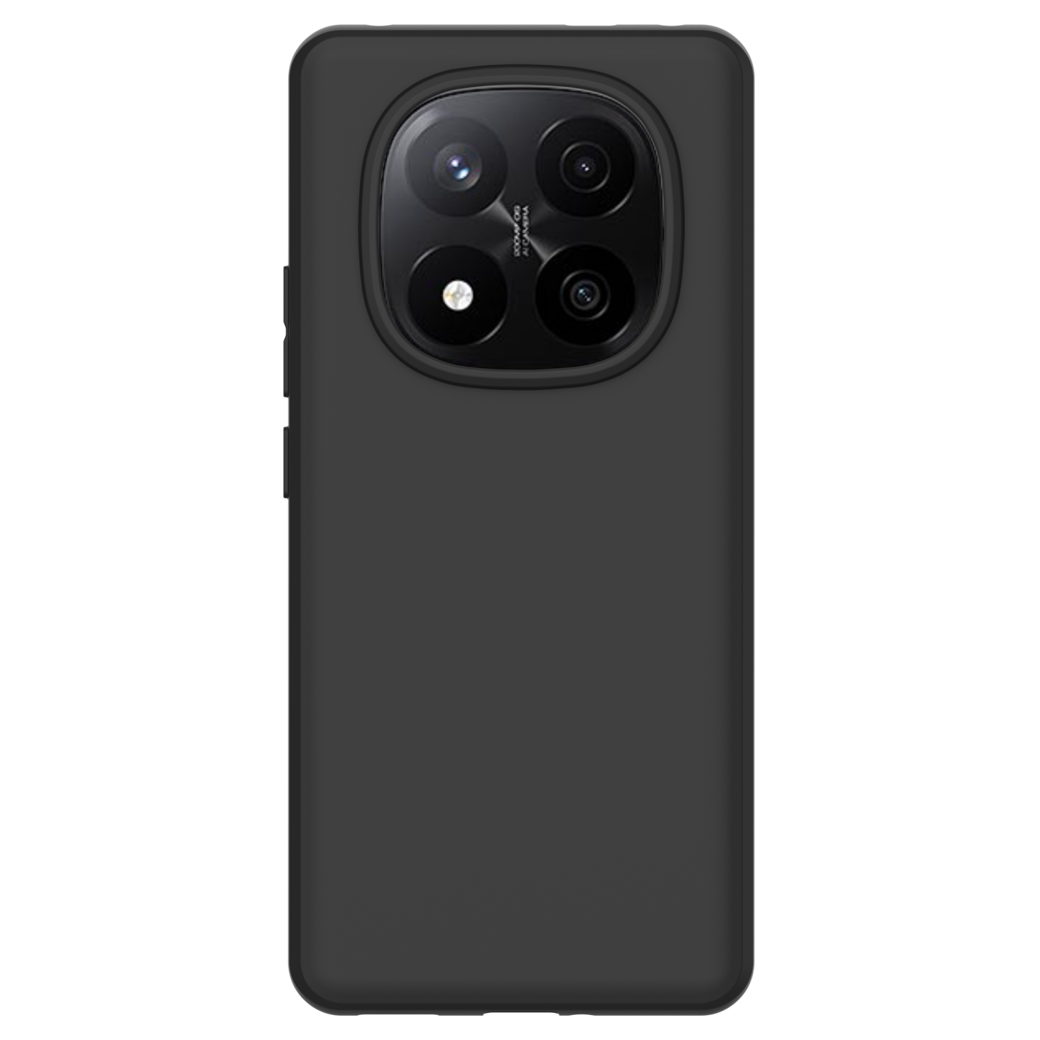 Zwarte telefoonhoes met een camerabult. De bult heeft meerdere lenzen.