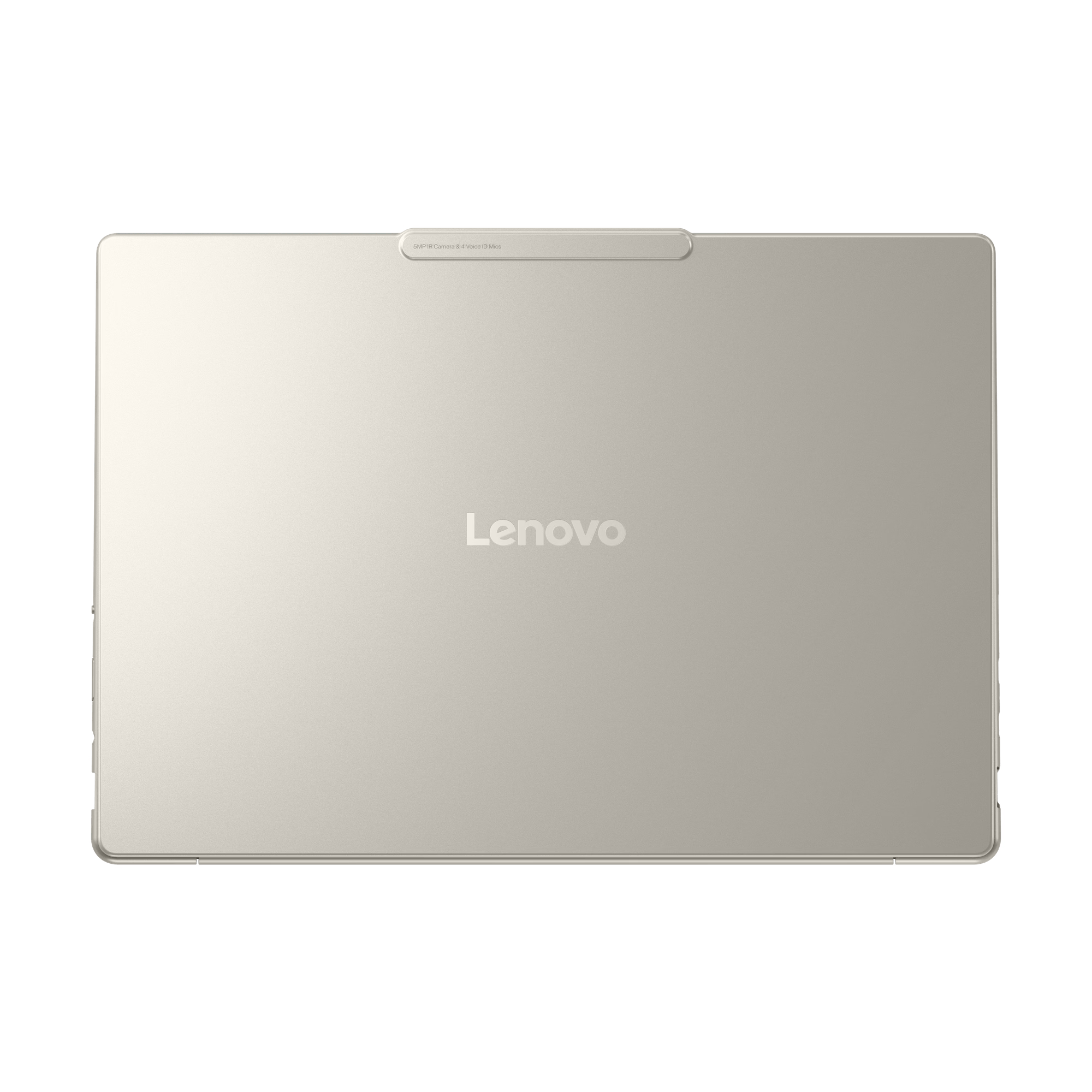 Una tableta Lenovo plateada, vista superior.