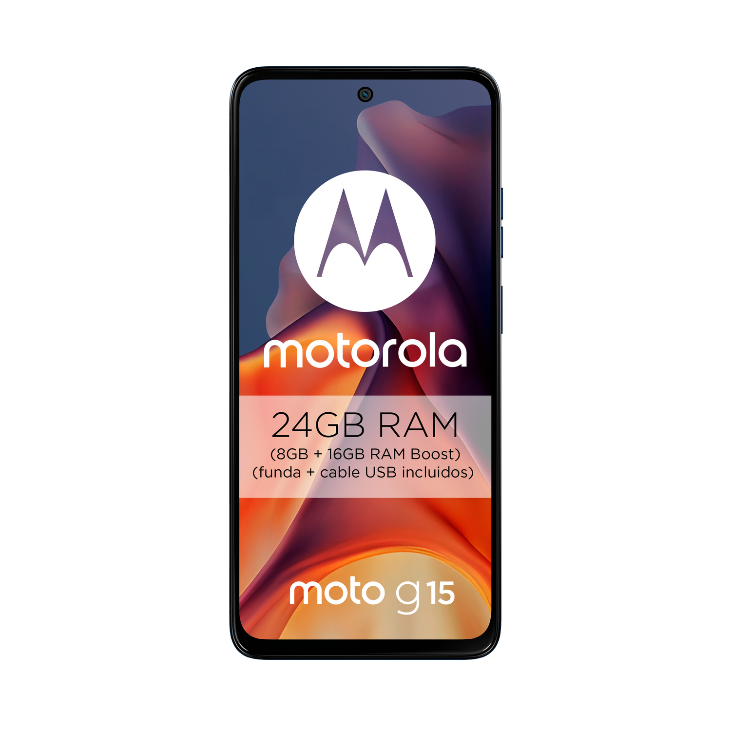 Un teléfono inteligente con un logotipo grande y texto en su pantalla.