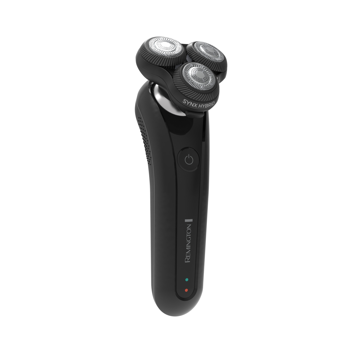 Black Remington electric shaver. Three heads and a power button.