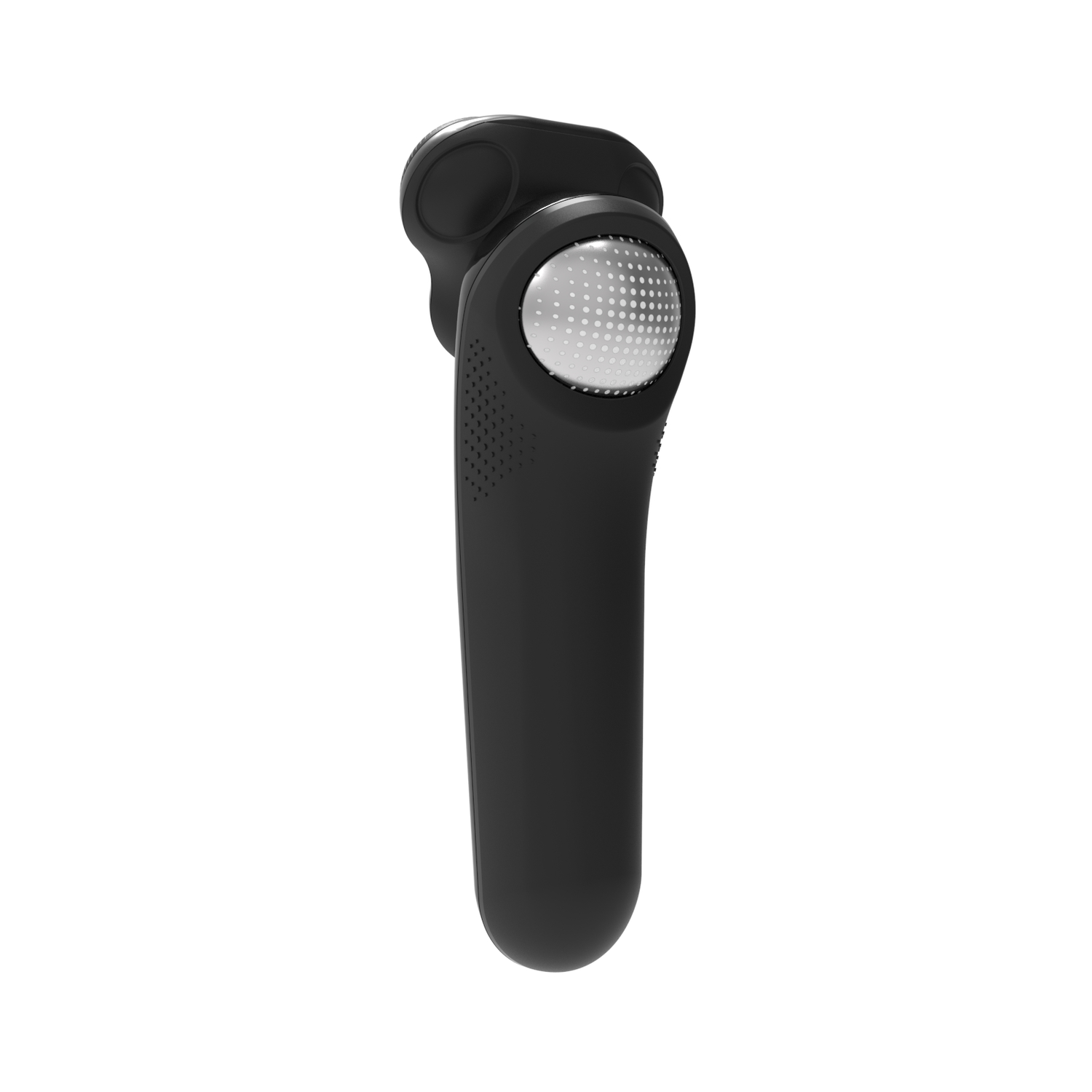 Black handheld device, possibly a shaver or trimmer, on a white background.