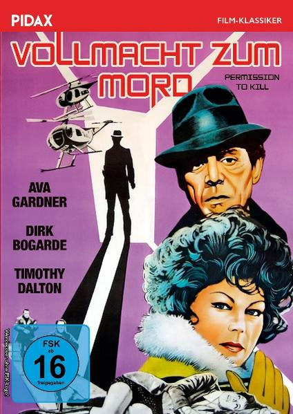 Filmposter von 'Vollmacht zum Mord' mit Schauspielern, Hubschraubern und einem klaren Titel.