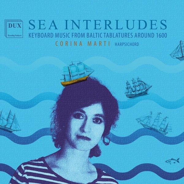 Albumcover: Frau mit Schiffen und Text. Titel: Sea Interludes.
