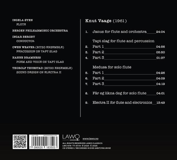 Albumcover für Knut Vaage, Flöte. Text: Janus für Flöte und Orchester, Medusa und mehr.