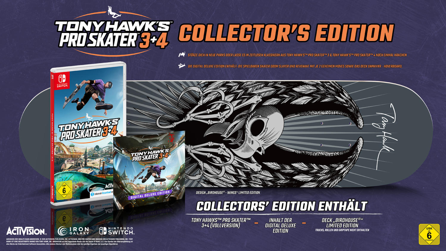 Tony Hawk's Pro Skater 3+4 Collector's Edition mit Spielhülle, Skateboard und Digital Deluxe Code.