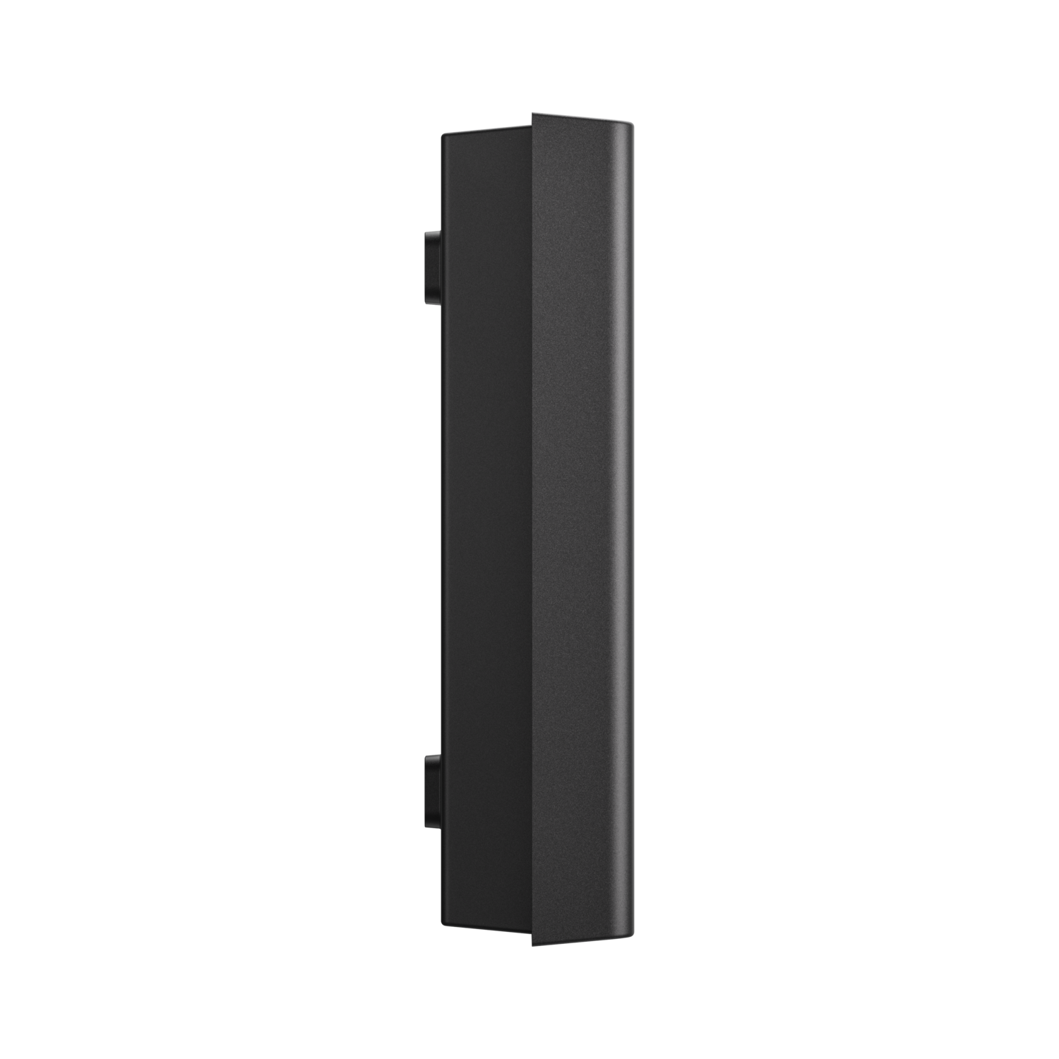 Un objet noir rectangulaire sur fond noir. L'objet a une surface texturée.