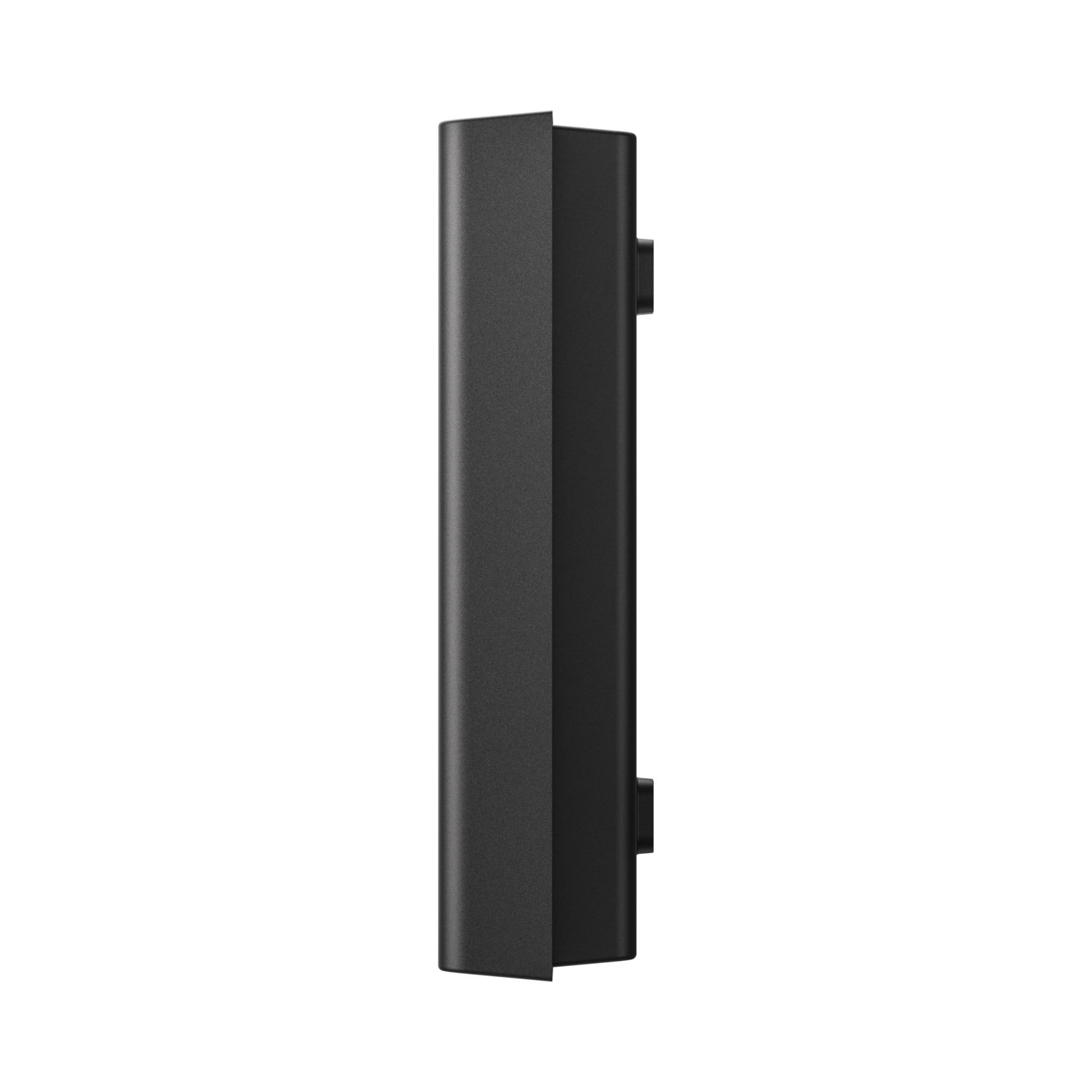 Vue latérale d'un appareil noir et rectangulaire, peut-être un composant de système de sécurité.