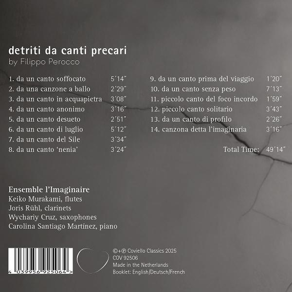 Textseite mit dem Titel 'detriti da canti precari' von Filippo Perocco.