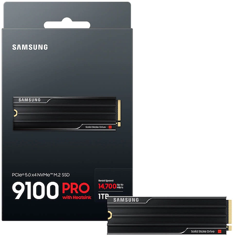 Fekete Samsung 9100 PRO SSD dobozban és külön meghajtóként.