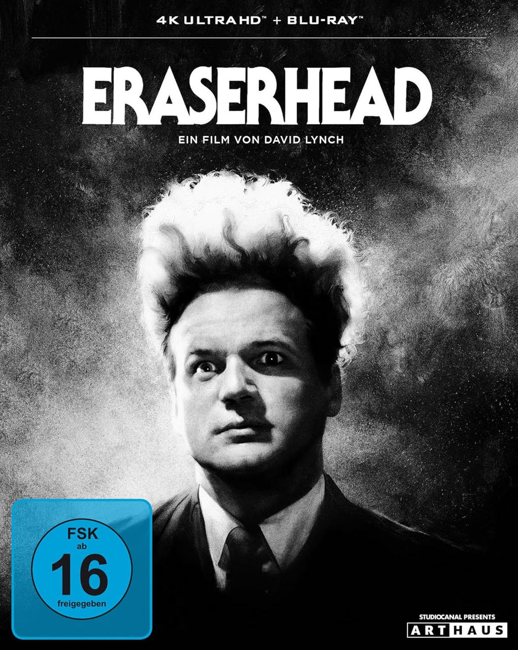 Schwarz-weiß-Filmplakat mit einem Mann, der nach oben schaut.