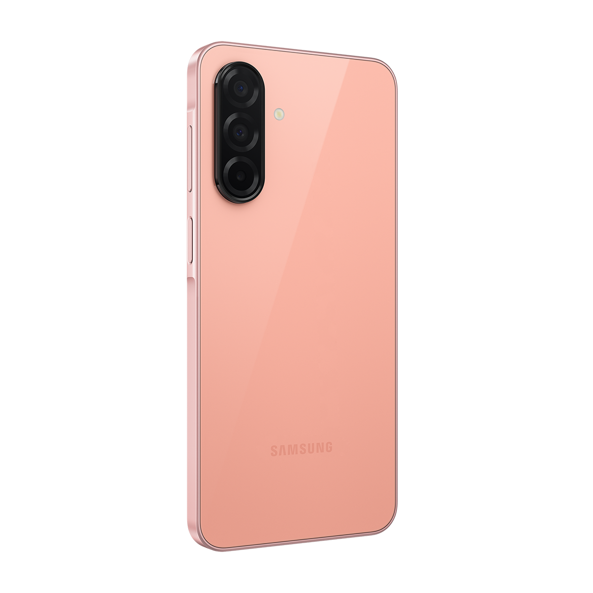 Arka taraftan görülen pembe bir akıllı telefon, siyah bir arka plan üzerinde.