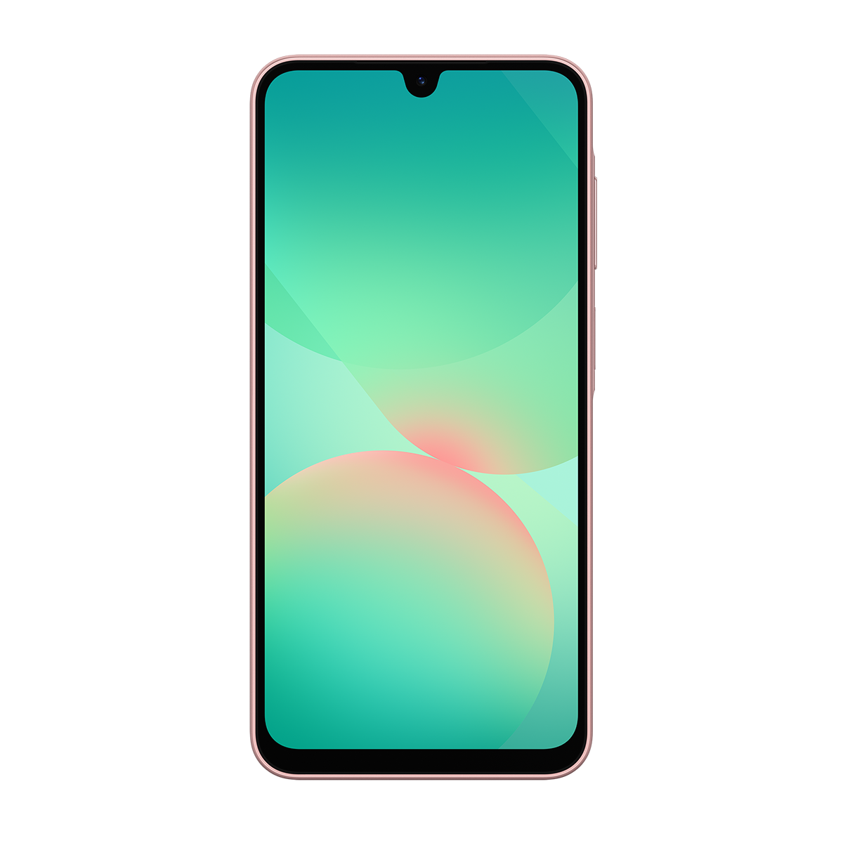 Açık pembe çerçeveli ve turkuaz ekranlı bir akıllı telefon, degrade tasarımlı.