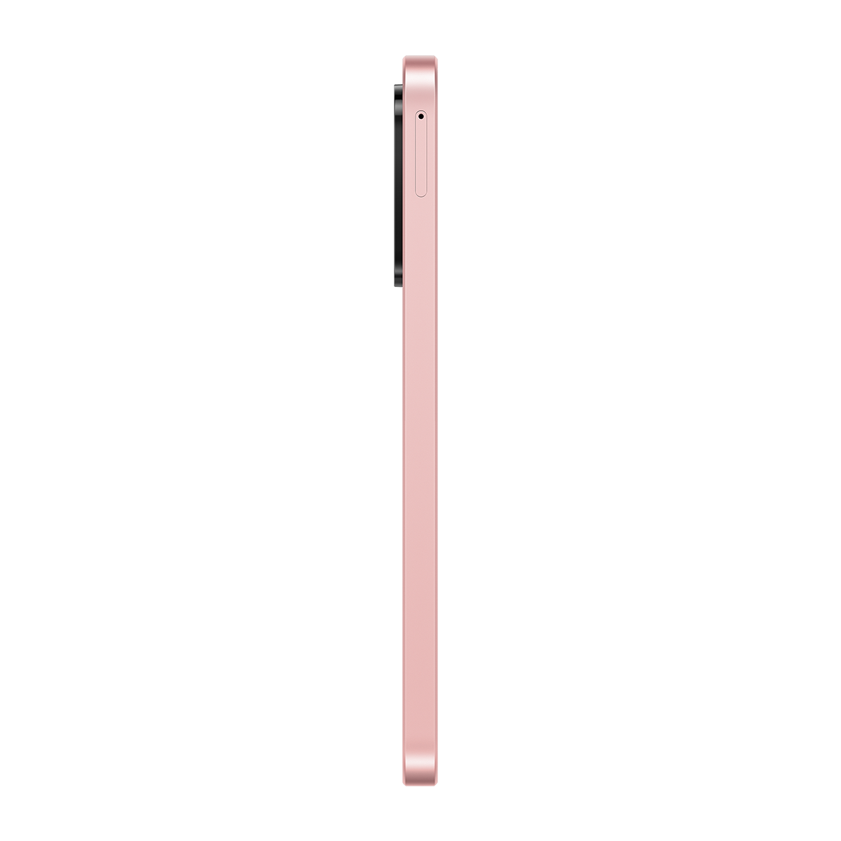 Siyah bir arka plan üzerinde, yan taraftan görülen, pembe altın bir akıllı telefon.