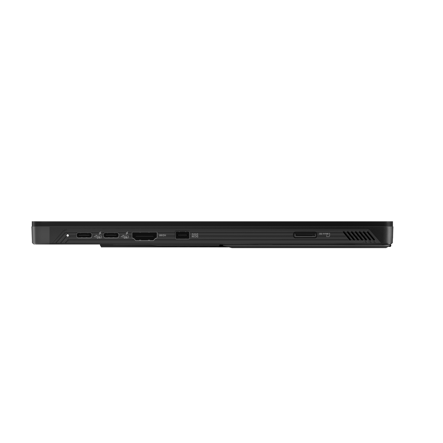 Laptop's side profile with ports visible and a plain white background.