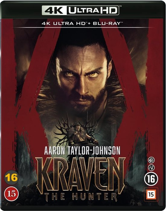 Filmover met het gezicht van een man en de titel "Kraven the Hunter".