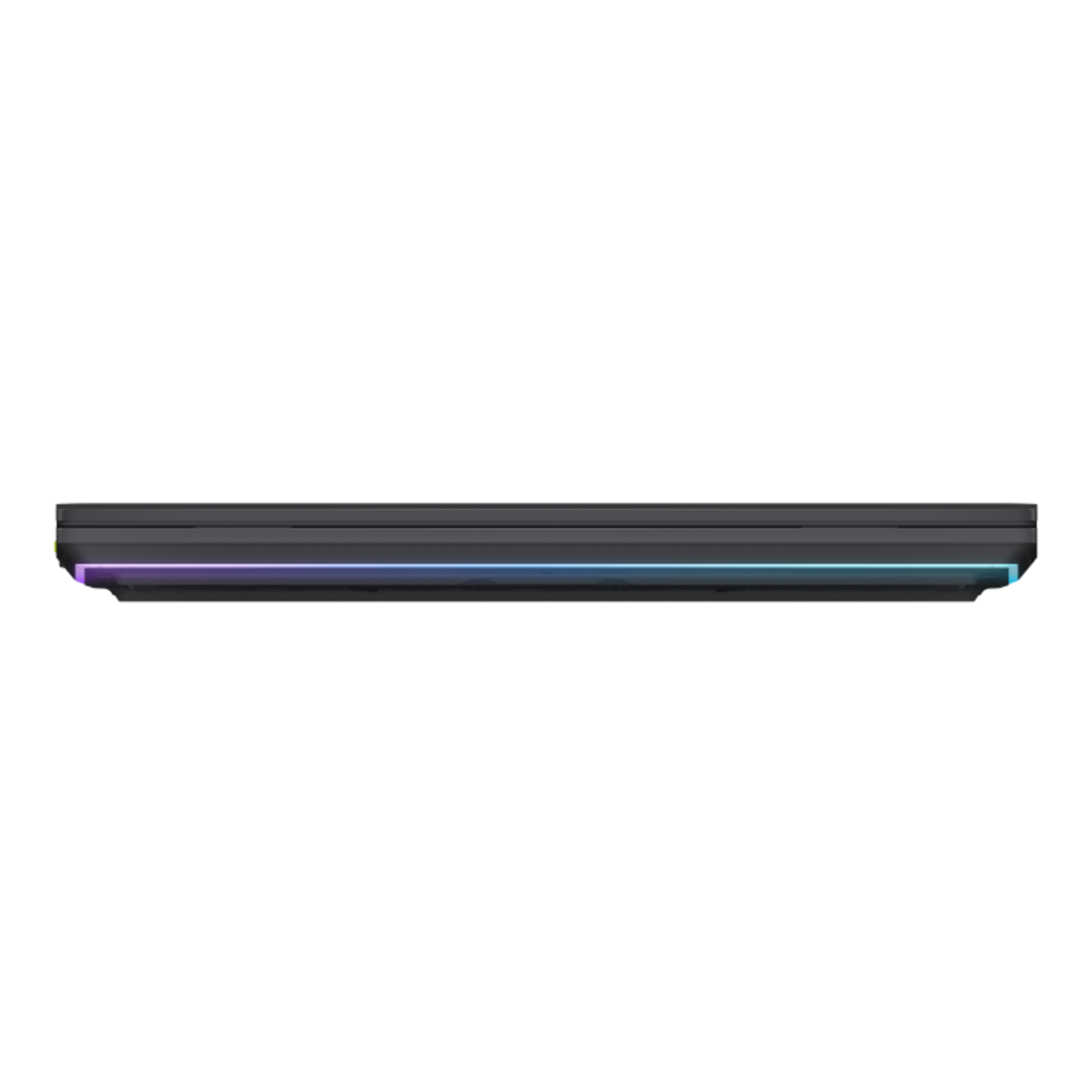 Black laptop base with colorful LED lights on the edge.