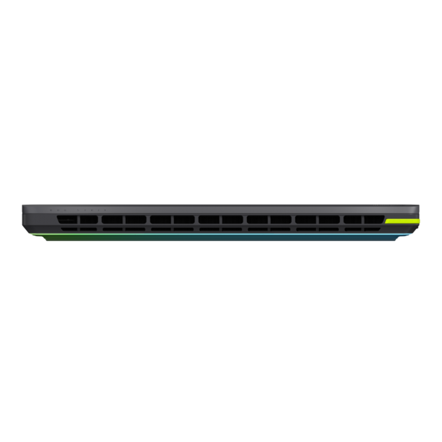 Laptop base with RGB lighting, showing side view.
