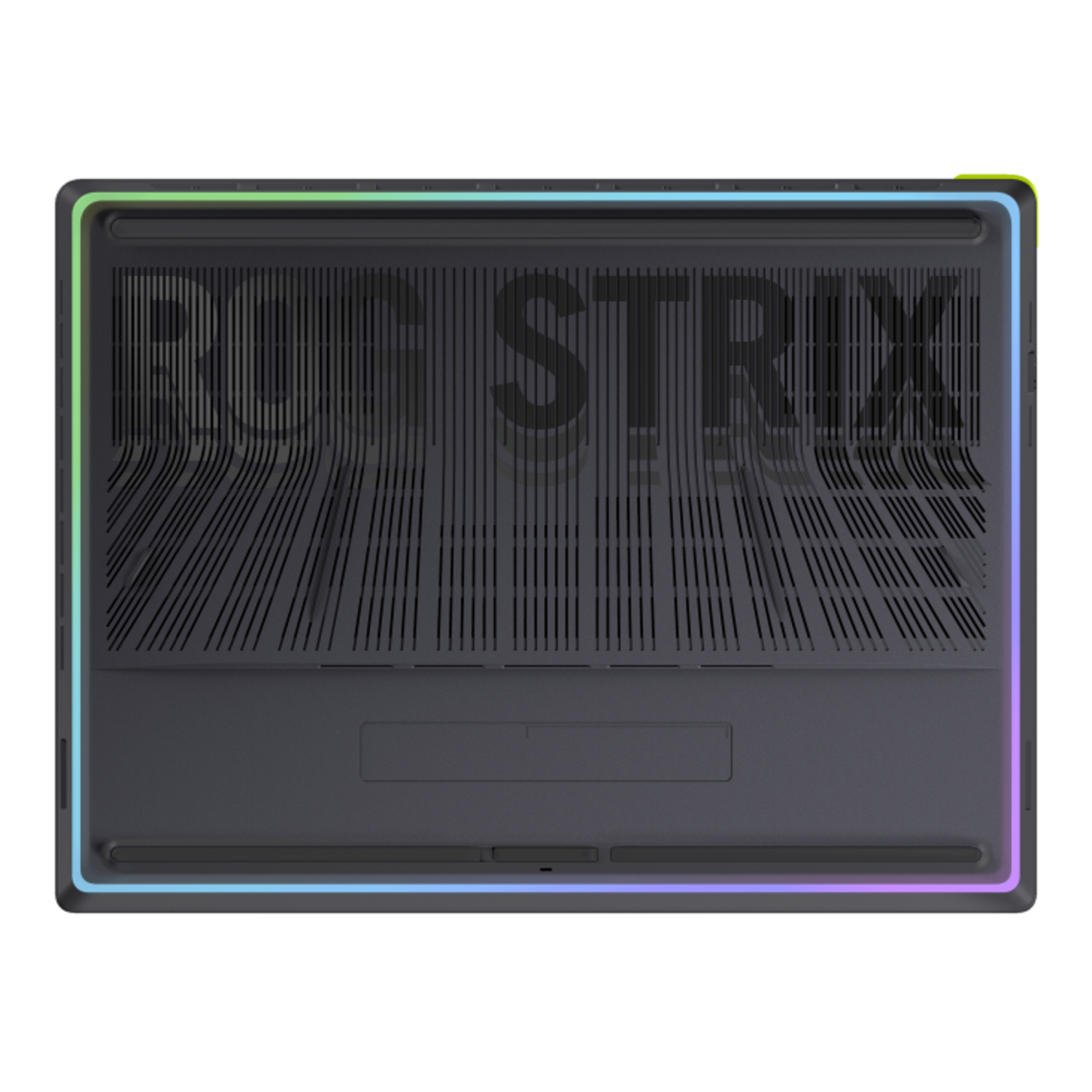 Laptop underside with ventilation and RGB lighting.
