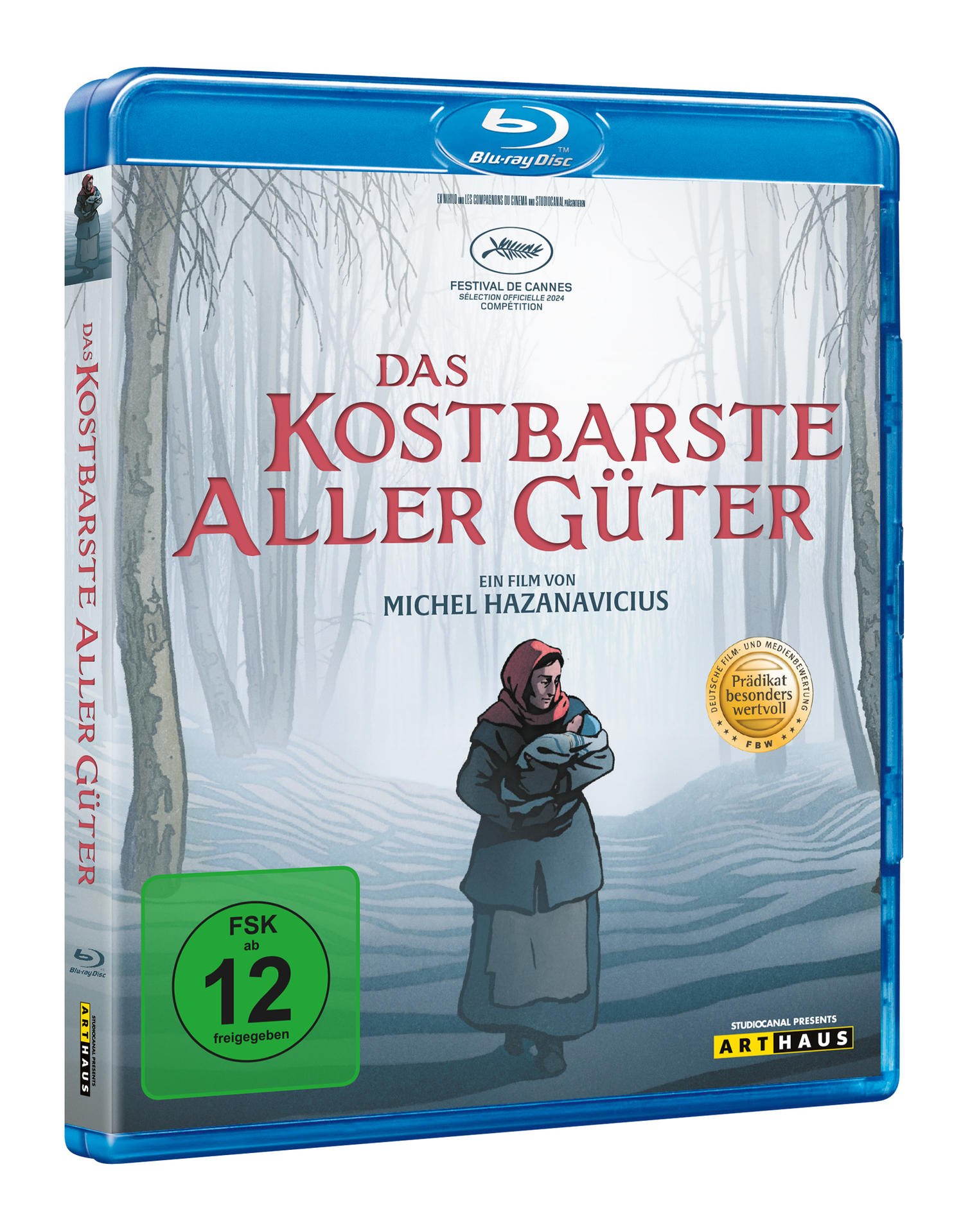 Blu-ray-Disc-Hülle mit einer Frau, die ein Baby in einer nebligen Waldszene hält.