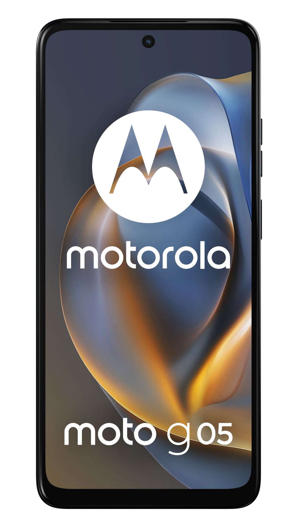 Smartfon Motorola Moto G05, czarny, z logo i nazwą telefonu na ekranie.
