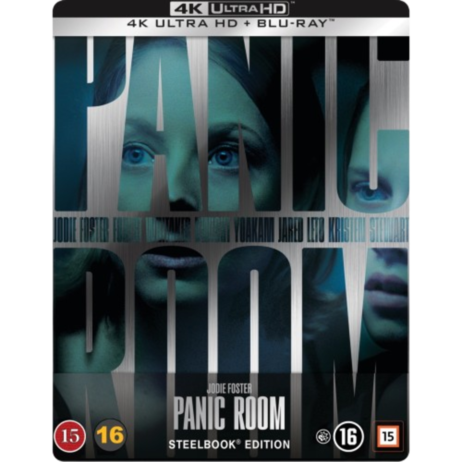 Couverture de film : visages, texte "Panic Room" et une note.