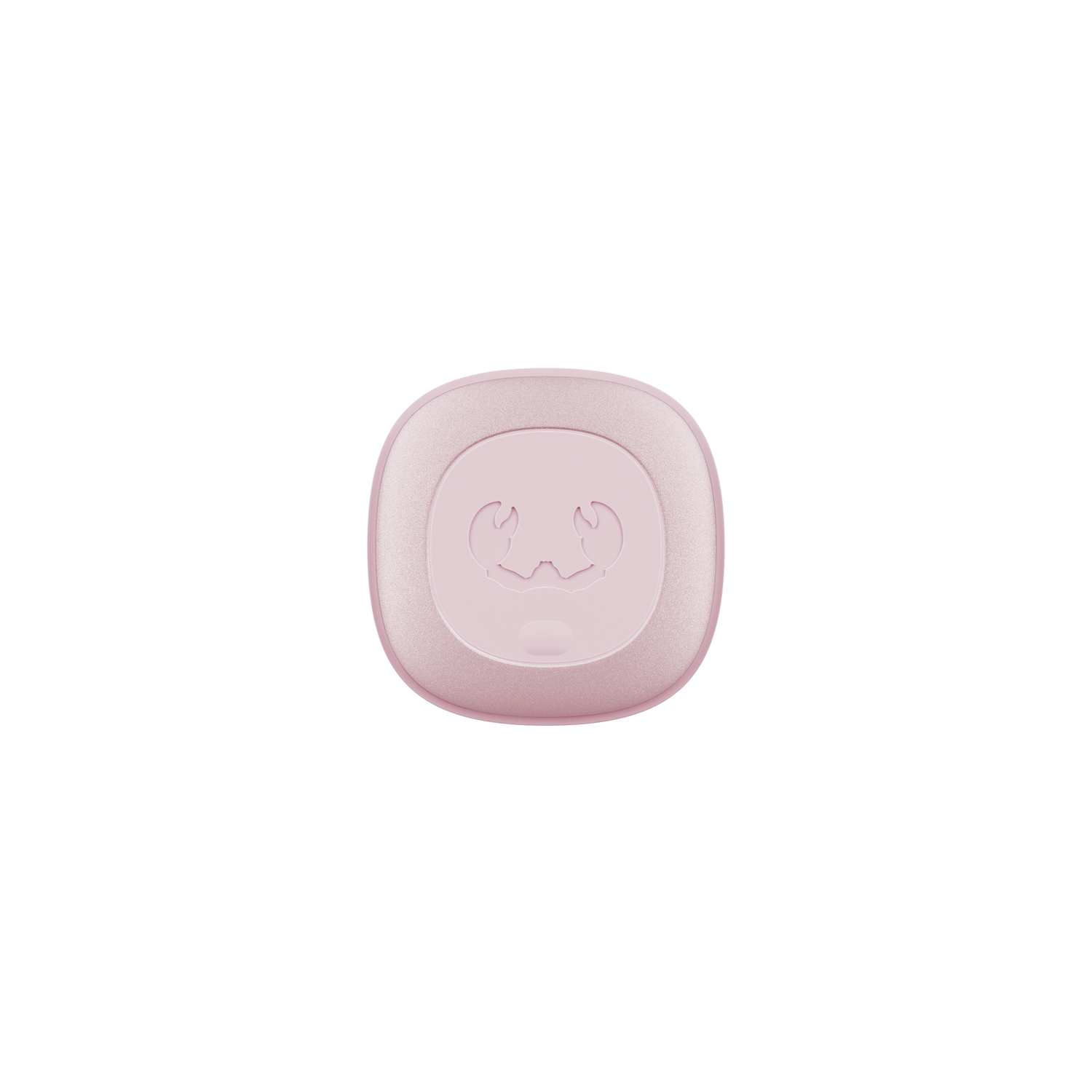 Een roze, rond, plat apparaat met een verhoogd midden en een hartvormig ontwerp.