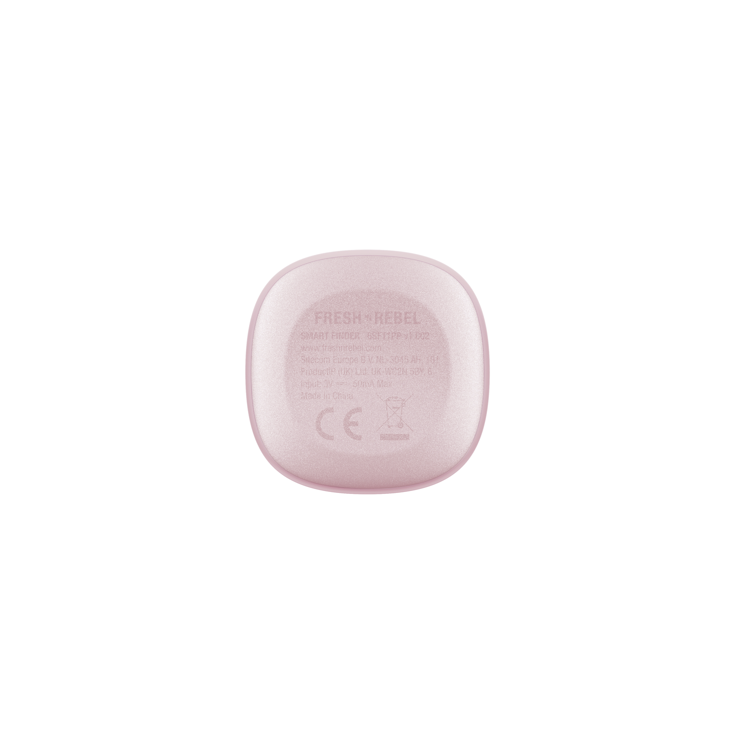 Een roze Fresh Rebel draadloze oplaadcase op een witte achtergrond.