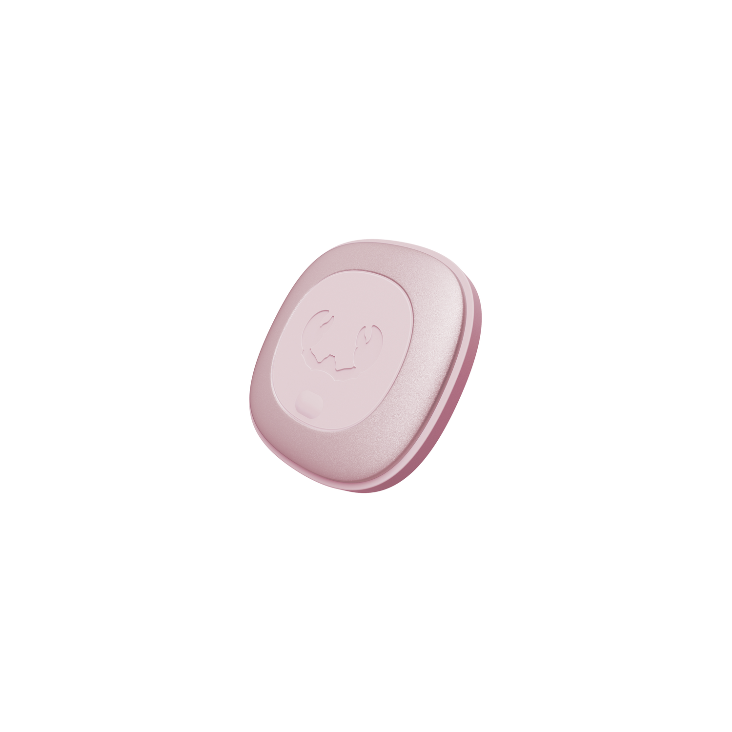 Een roze, afgerond vierkant apparaat, mogelijk een tracker, op een witte achtergrond.