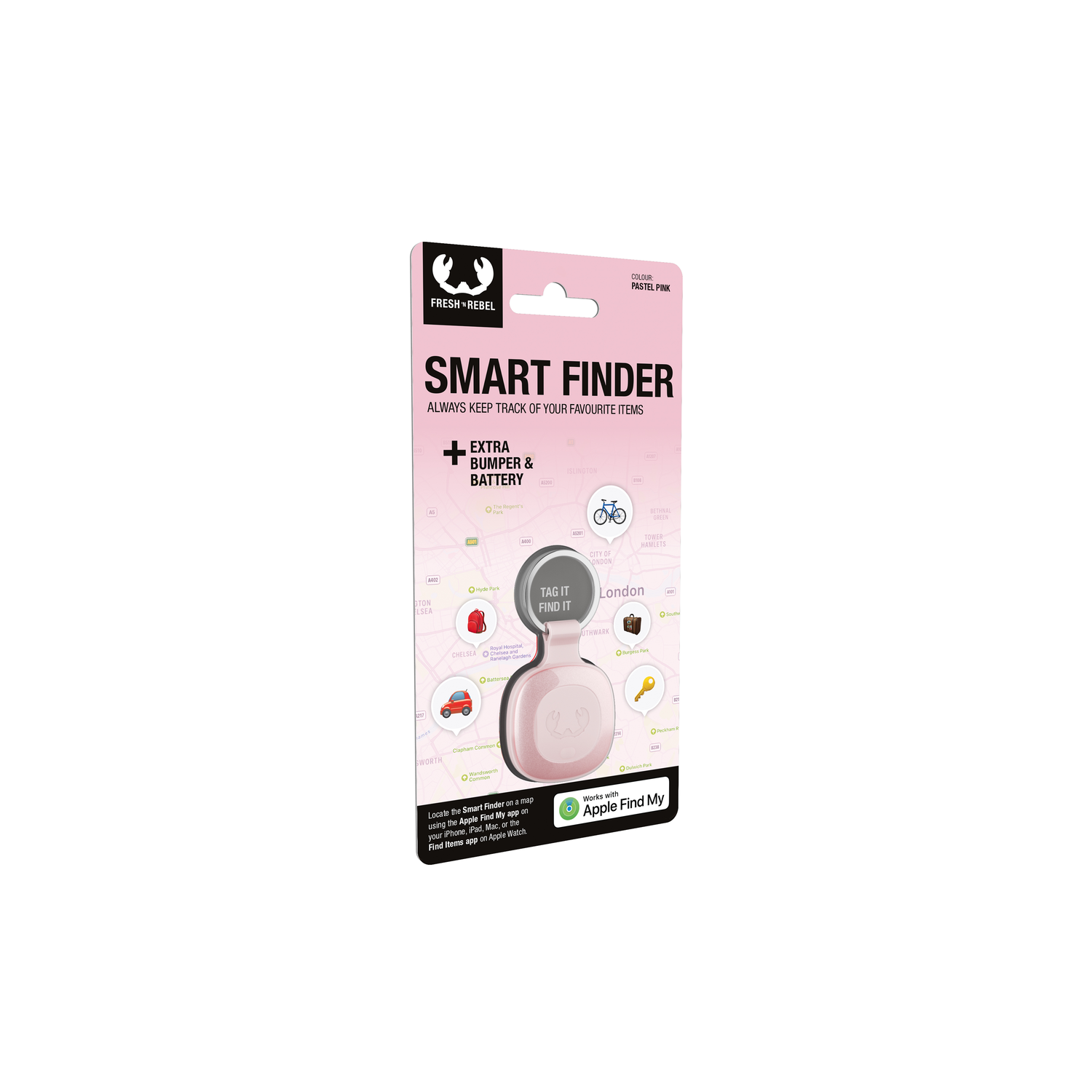 Roze Fresh Rebel Smart Finder verpakking met kaart.