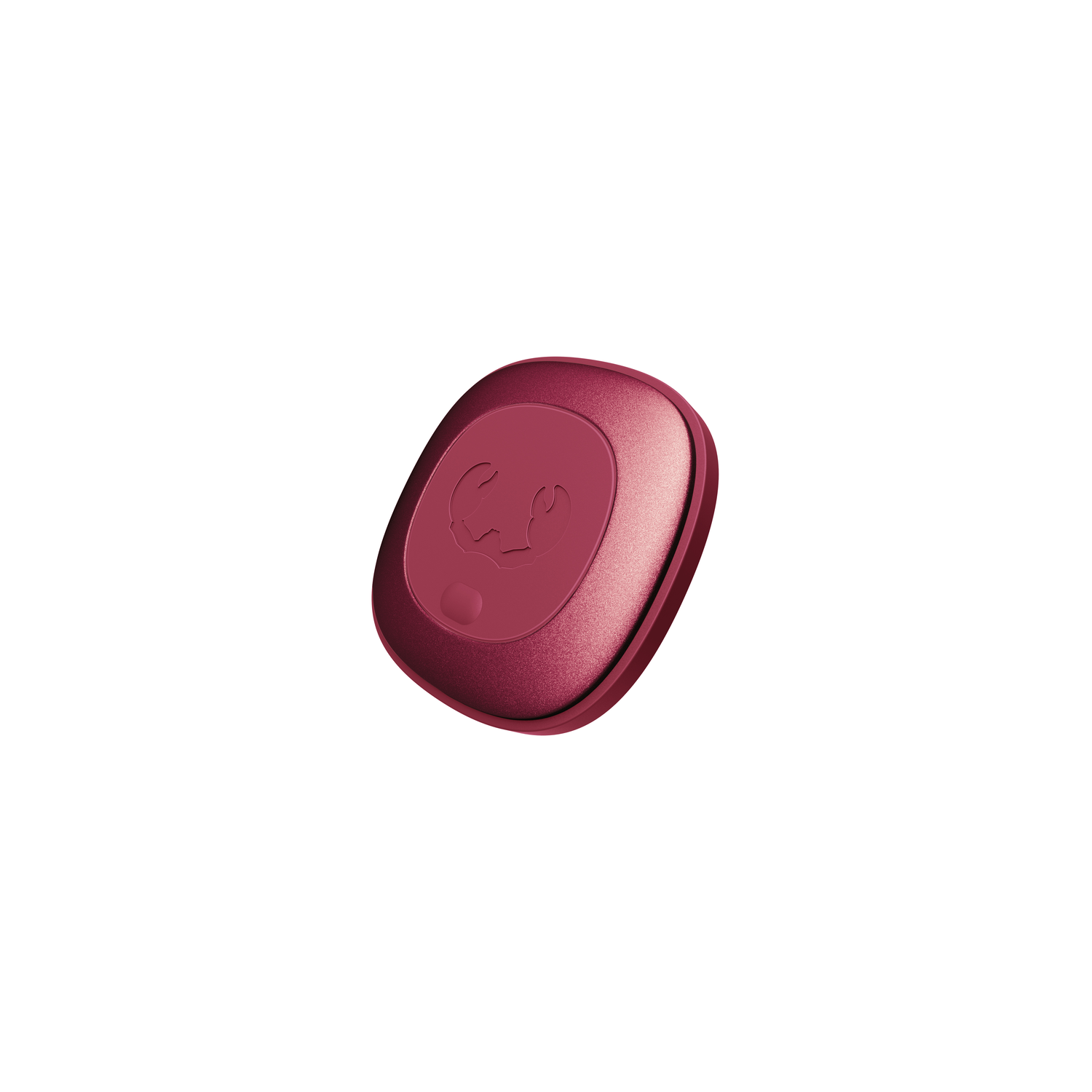 A red device, possibly a portable charger, with a red logo on it, isolated on a white background.