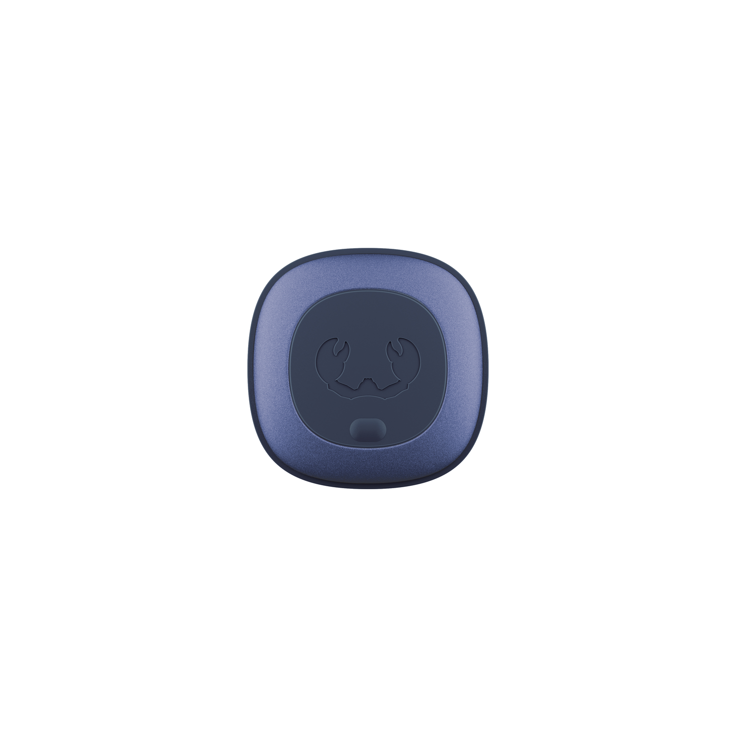 Een blauwe Fresh 'n Rebel oordopjes case, met een krabvormig ontwerp op het deksel.
