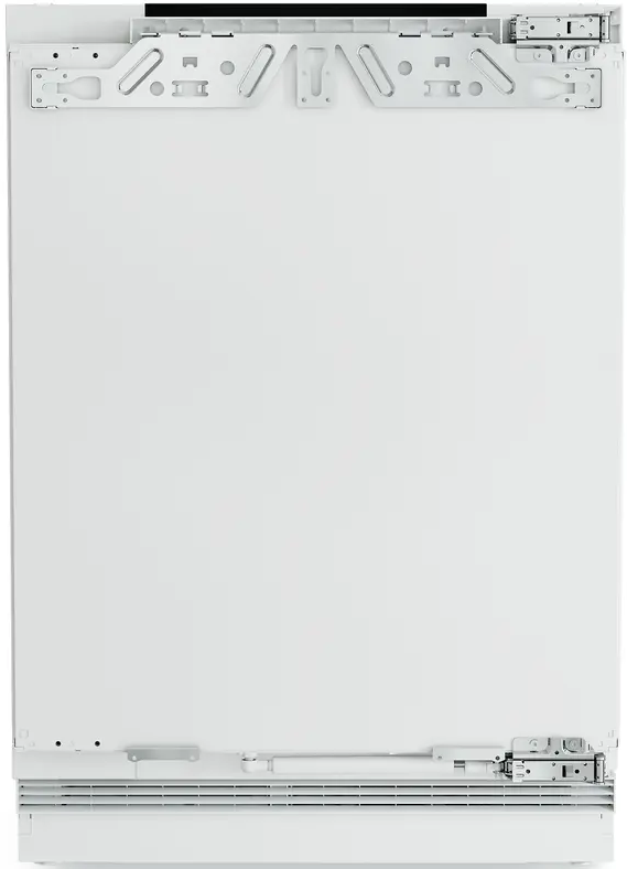 Eine weiße Geschirrspülertür, mit sichtbarer Befestigungshardware.